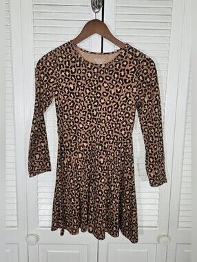 Children's Place Long Sleeve Leopard Knit Skater Elastic Waist Dress Sz 10/12
